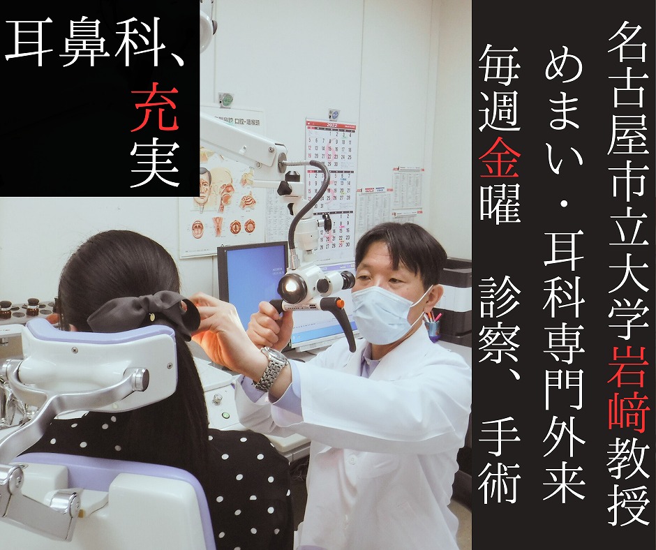 耳鼻科、充実。名古屋市立大学の岩﨑教授が毎週金曜日に診察や手術をおこなっています。